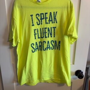 Yellow Graphic T-Shirt with Blue Text